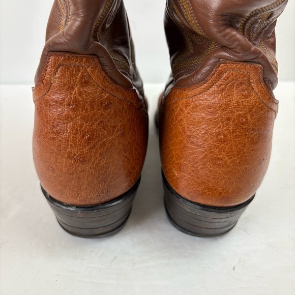 Vintage Tony Lama Brown Smooth Ostrich Leather Cowboy Boots 8437 Mens Size 7 D - Picture 10 of 16